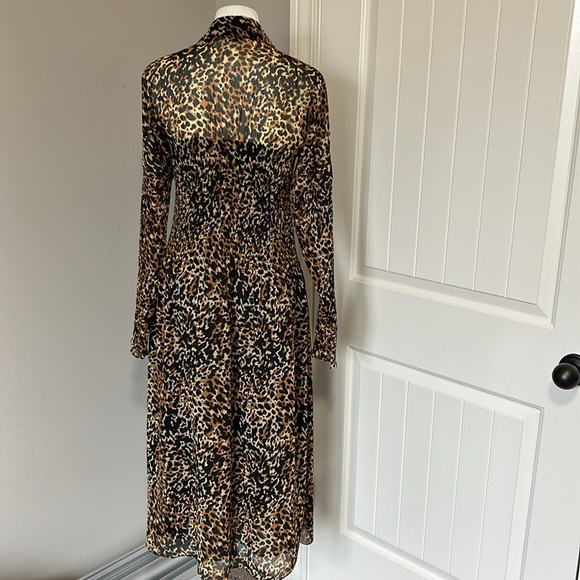 & OTHER STORIES Smocked Button Up Midi Dress Leopard Print Lined Sz 8 - Picture 10 of 14